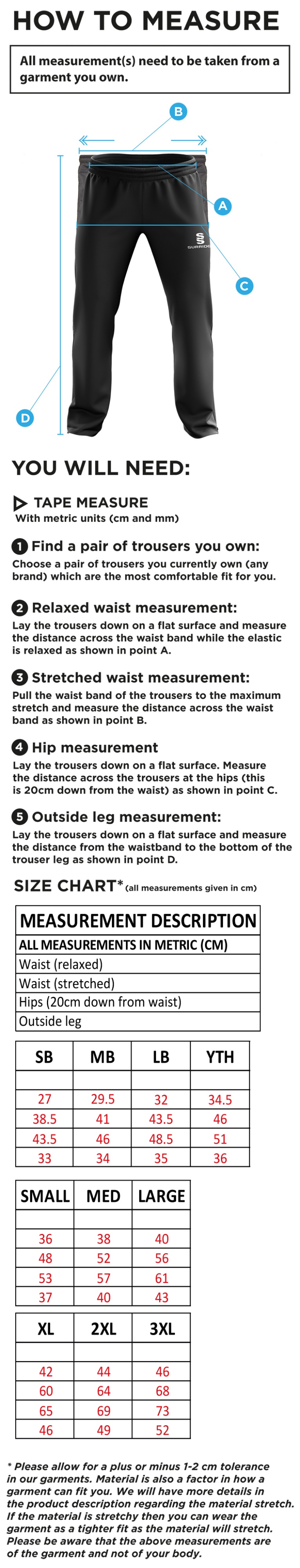Clitheroe & Blackburn Northern HC Ripstop Pants - Size Guide