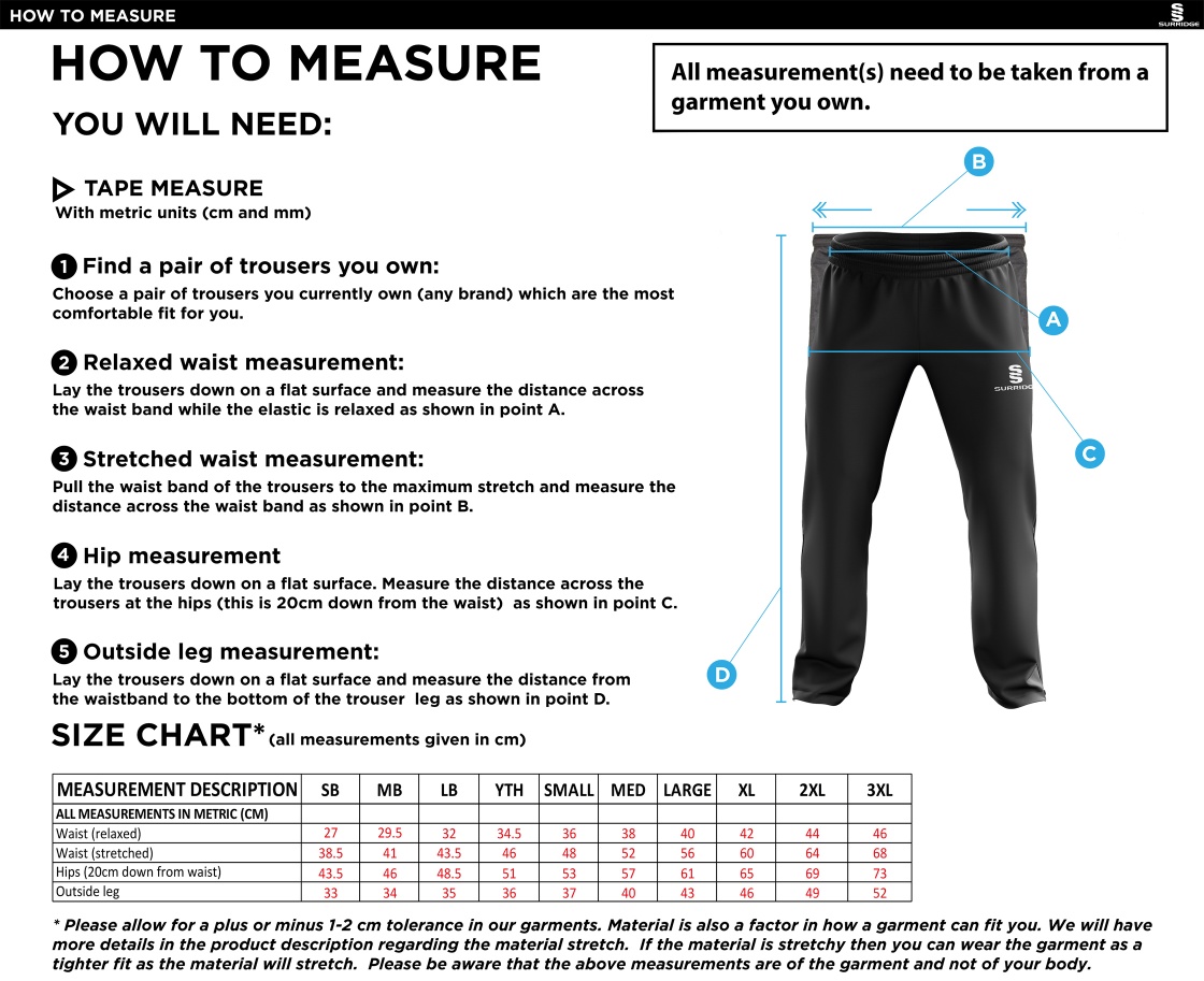 Clitheroe & Blackburn Northern HC Ripstop Pants - Size Guide